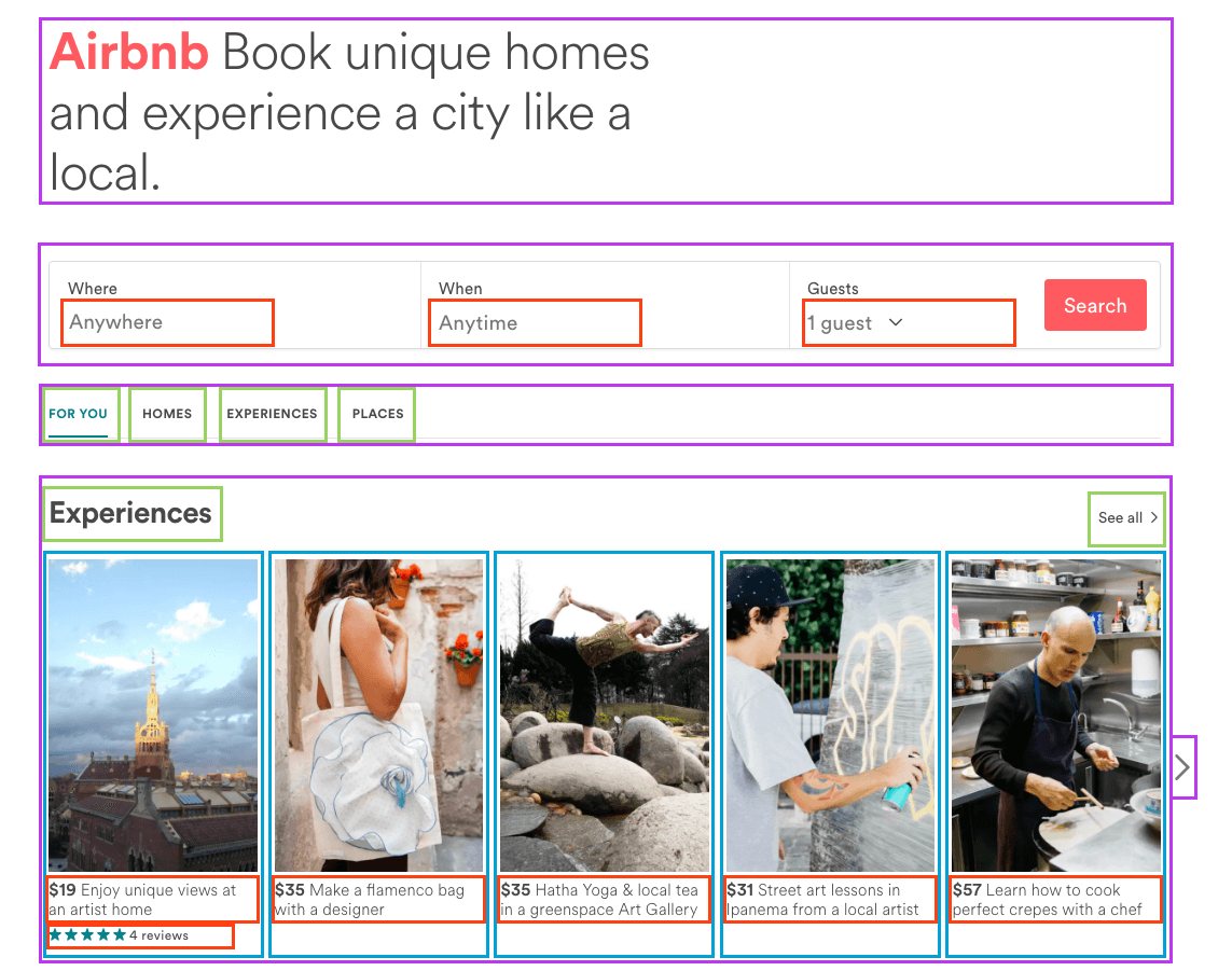Outlined Airbnb Home Page