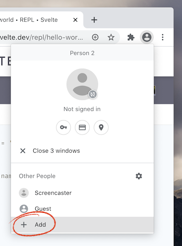 Choosing Guest from the Chrome Profile menu