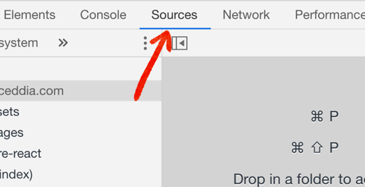 Pointing out the location of the Sources tab