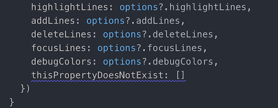 A TypeScript error with custom error underline color blue instead of red