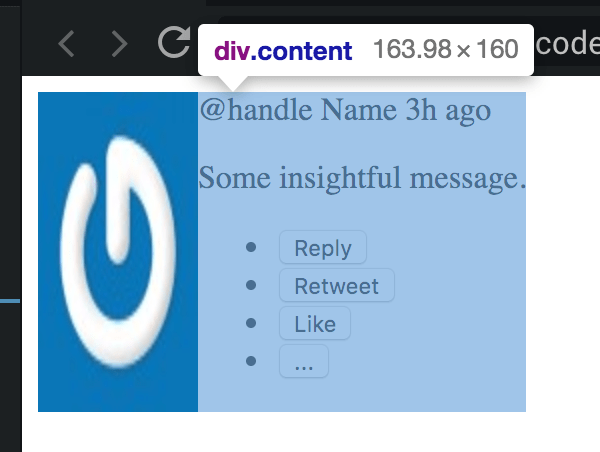 Screenshot of tweet with display:flex