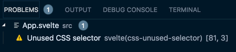 VSCode warning that a CSS selector is unused